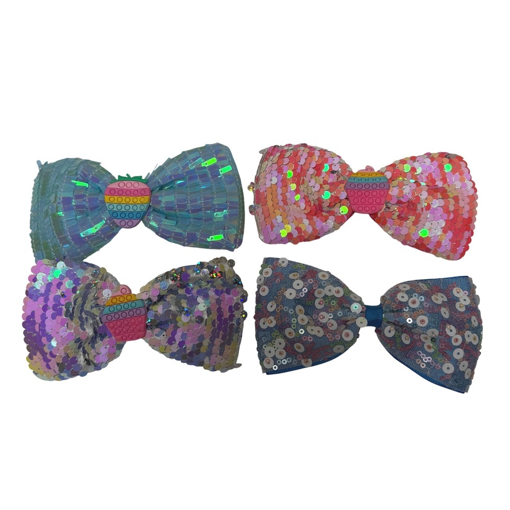 Kids Sequin Bow Hair Clips Pop It‎ Strawberry Design Set of 4
